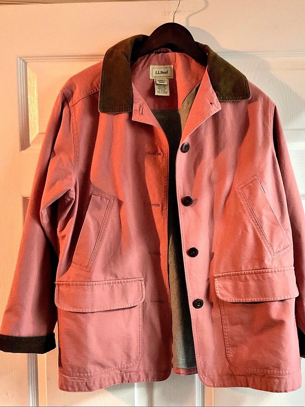 L.L.Bean Field Coat Corduroy Collar Pink & Brown Medium Petite